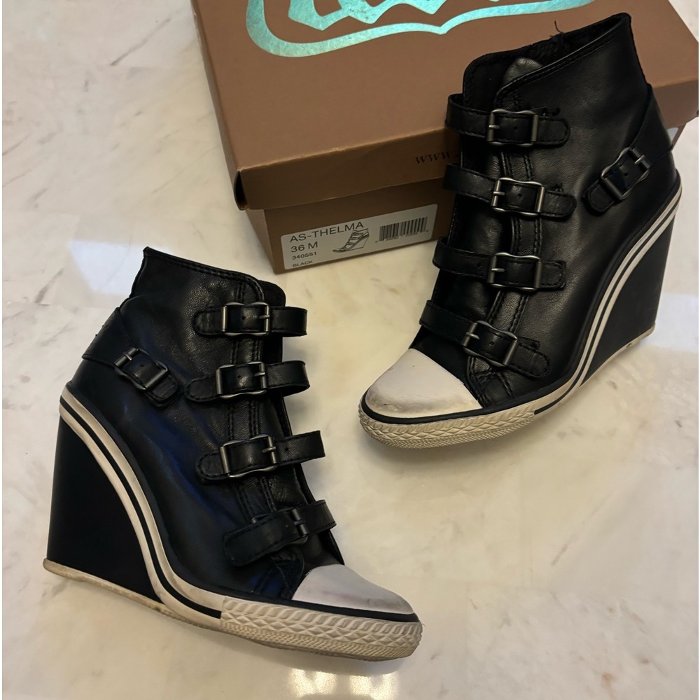 Original ASH wedge  sneakers , black and white, size 6